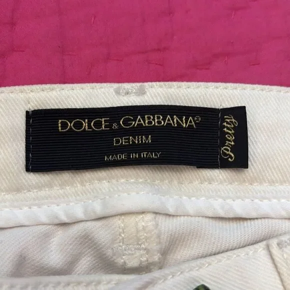 Dolce & Gabbana White Jeans with Pink Rose button, US2 - Picture 4 of 9